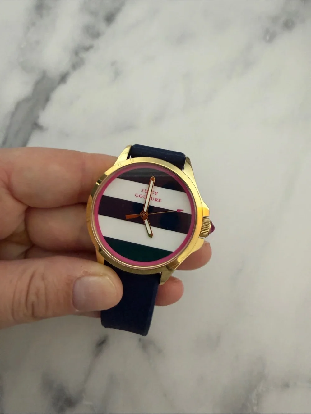 Juicy Couture Gold-Tone Striped Watch with Navy, White & Pink Accents
